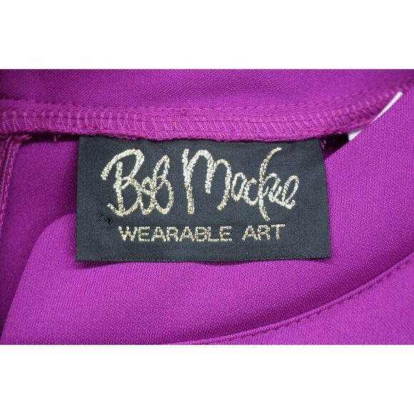 Bob Mackie 3/4 Wide Embroidered Sleeves Wearable Art Midi Dress-Medium-Fuchsia - Picture 6 of 11